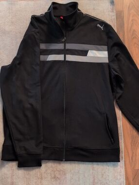 Puma Black Track Jacket with Reflective Grey Stripes